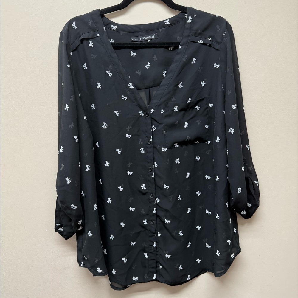 Maurices White and Black Buttoned Blouse Relaxed Fit
